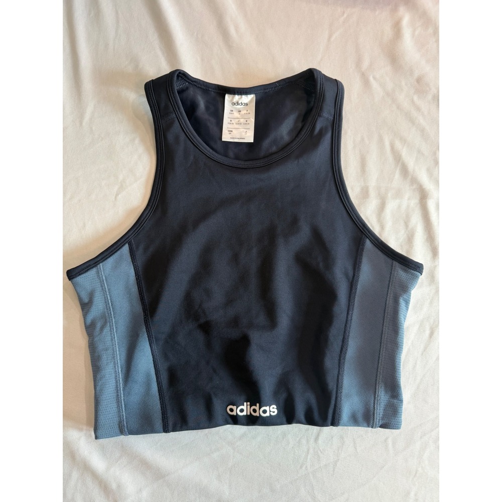 Adidas Climalite High Neck Crop Top Tank Black Blue Rose Gold Logo Small